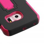 Wholesale Samsung Galaxy S6 Edge Armor Hybrid Stand Case (Black Hot Pink)